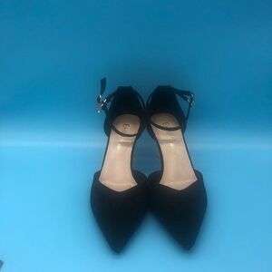 Eastanna Point Toe Low Heels Ankle Strap Gem Rhinestones Pumps